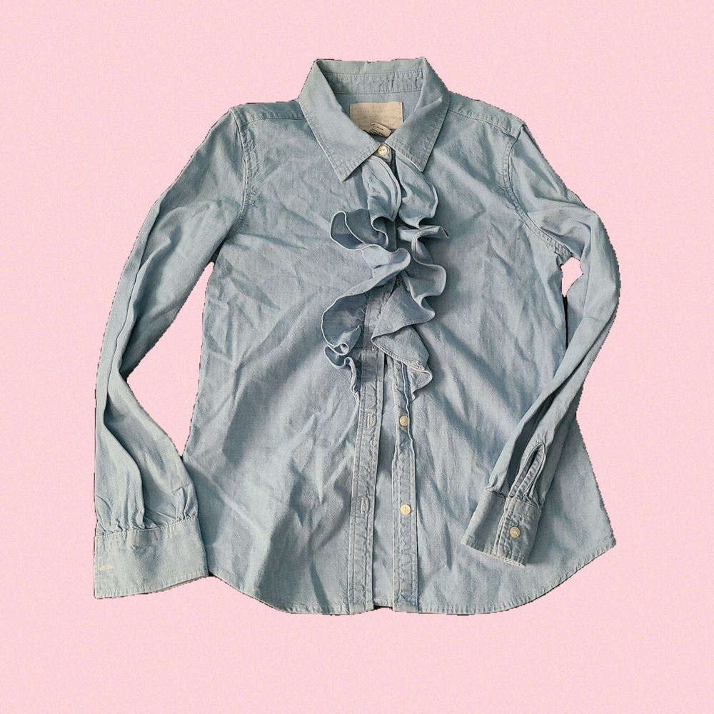 Ralph Lauren And Co. Kids Shirt 12 Blue Chambray Ruffle Front